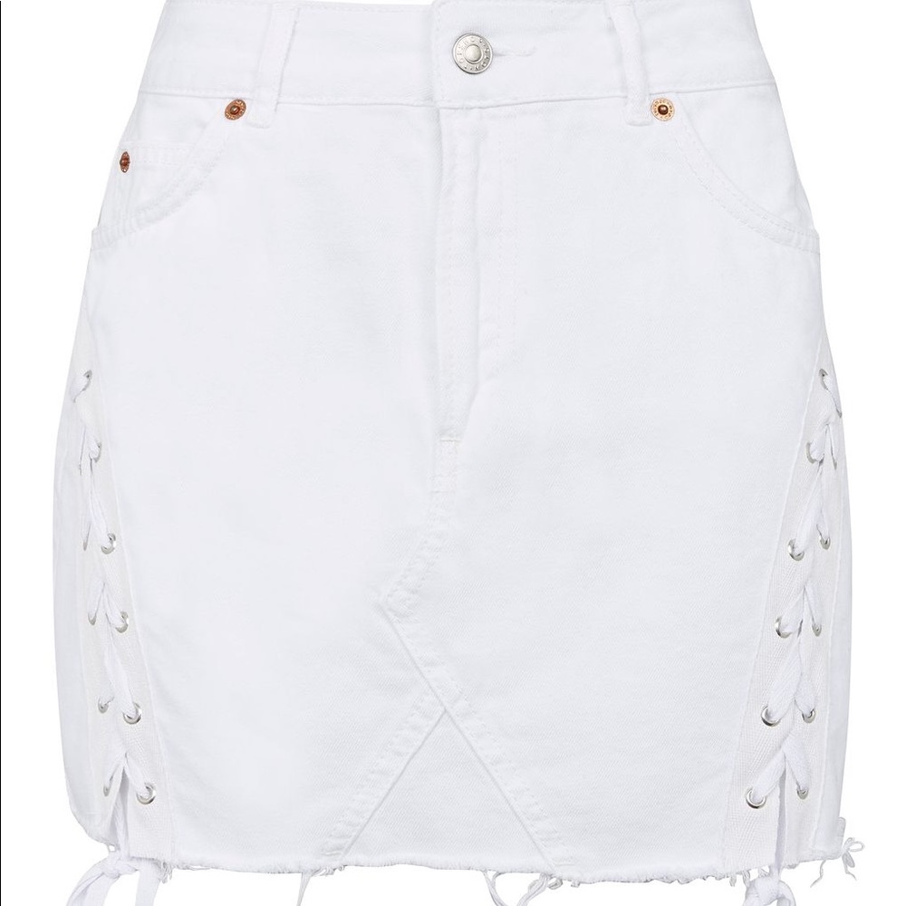 TOPSHOP White Denim Moto Lace Up Button Skirt - Picture 3 of 3